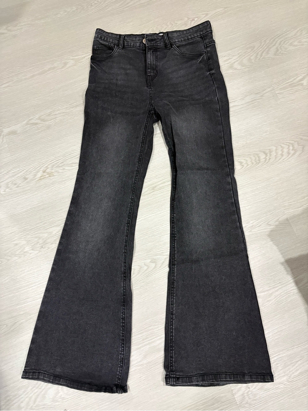 refuge Black Flare Jeans with Subtle Washed Finish